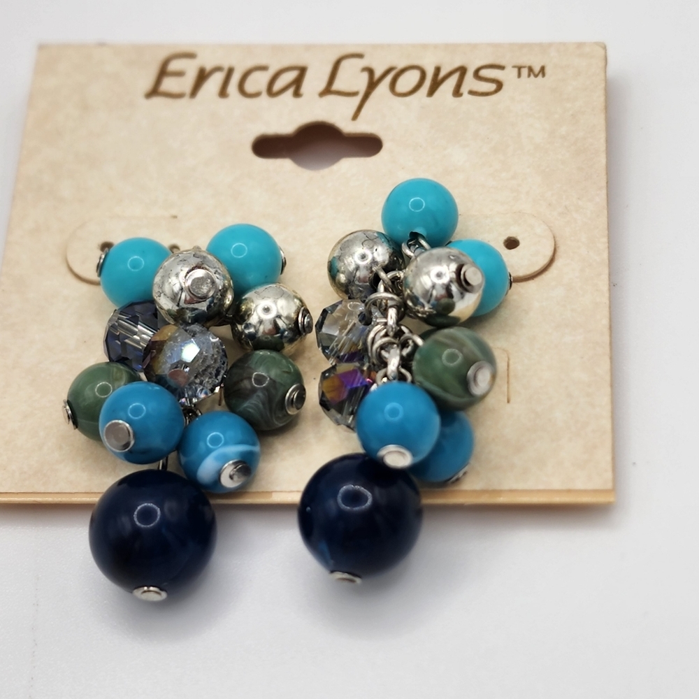 Erica Lyons Earrings Blue Silvertone